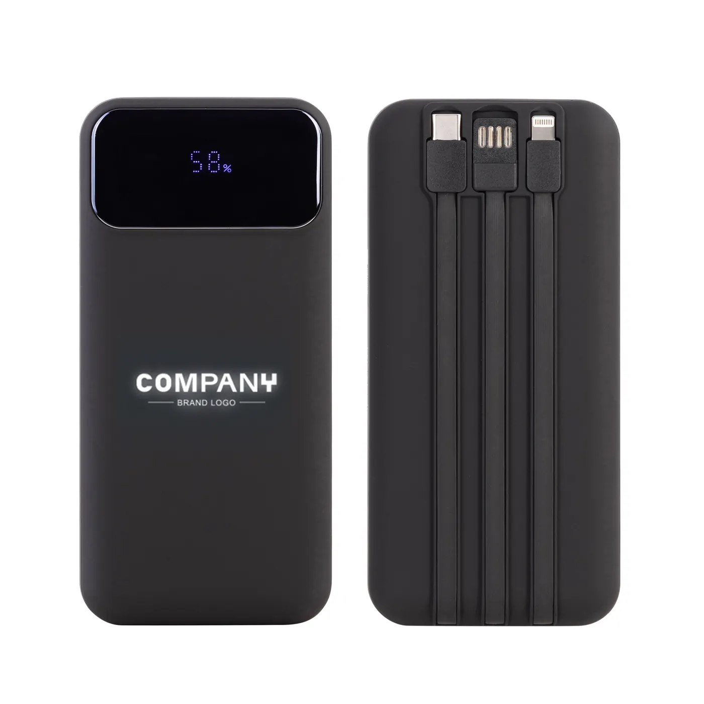 Зарядное (22.5W) устройство "Top Grade SOFTTOUCH" 20000 mAh с подсветкой логотипа, встроенными кабелями и цифровым индикатором заряда, черный