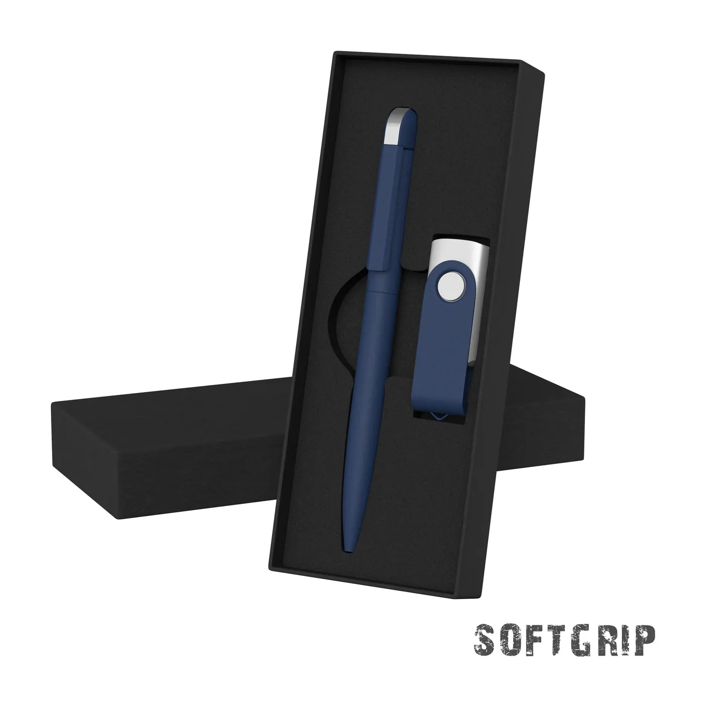 Набор ручка + флеш-карта 16 Гб в футляре, покрытие softgrip, темно-синий