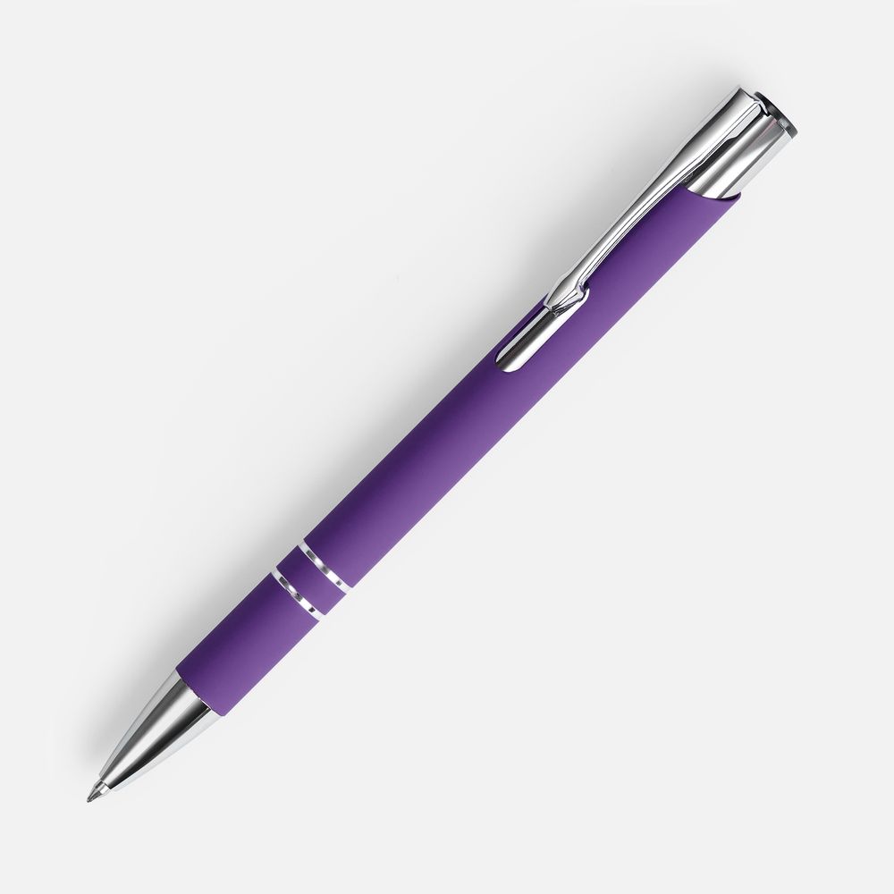 Ручка шариковая Keskus Soft Touch, фиолетовая. Зеркальная гравировка логотипа