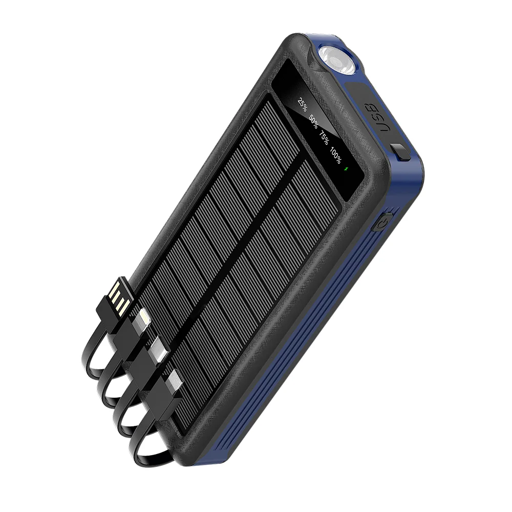 Внешний аккумулятор Xyron с солнечной панелью, 10000 mAh, синий, Чёрный/Синий