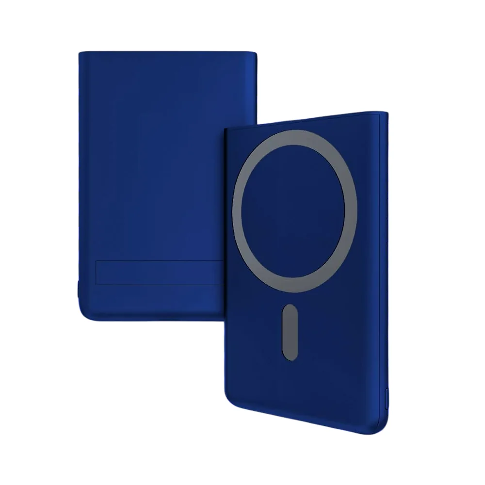 Магнитный внешний аккумулятор Slims с беспроводной зарядкой (15W), 5000 Mah, Синий
