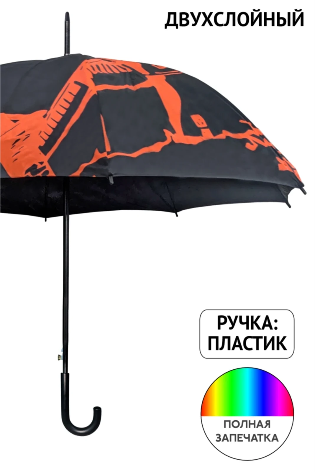 Зонт-трость Моне с пластиковой ручкой двухслойный, с полной запечаткой