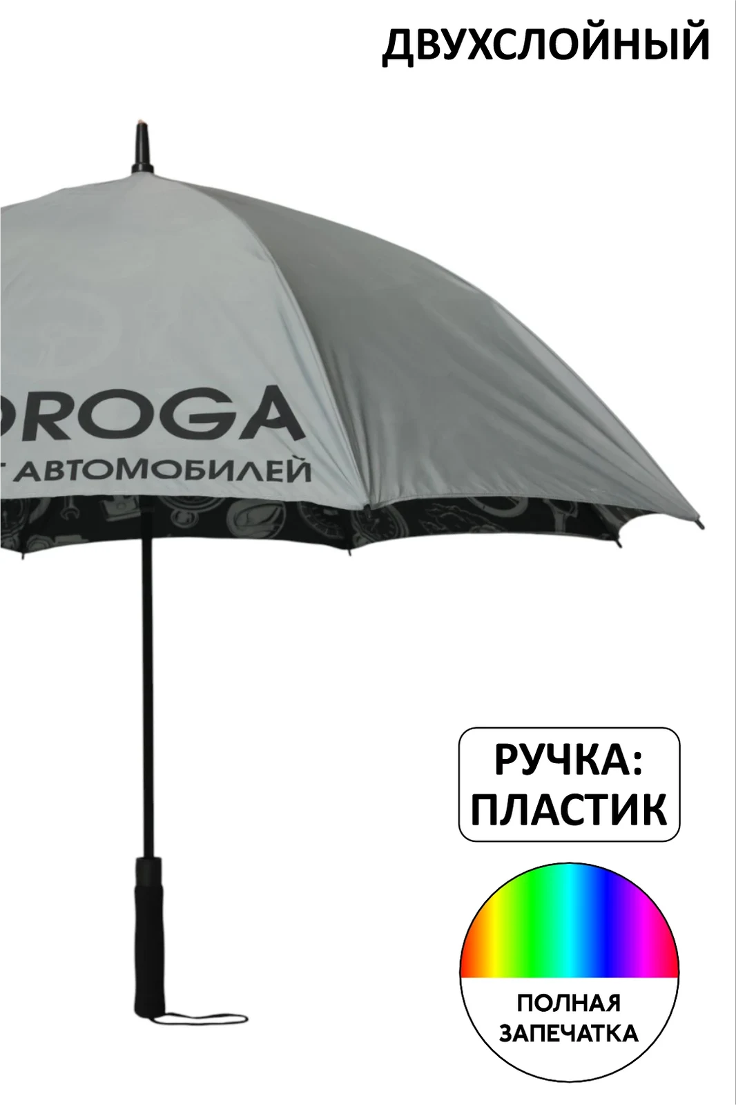 Зонт-трость Ренуар с пластиковой ручкой двухслойный, с полной запечаткой