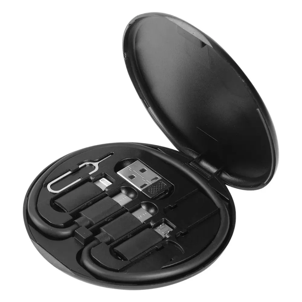 Кабель зарядный выдвижной USB Light Sound 60W 3-в-1 на Lightning, Micro-USB, Type-C «U50» 2,4 A, Quick Charge в пластиковом футляре, черный