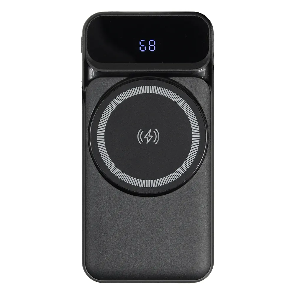 Внешний аккумулятор (powerbank) «Nova», 10 000 mAH, с тремя зарядными шнурами, c беспроводным магнитным контактом magsafe до 15W, 22,5W (Ватт) super fast charge, Power Delivery (PD) 20W (dfnn), QC3.0, черный, черный