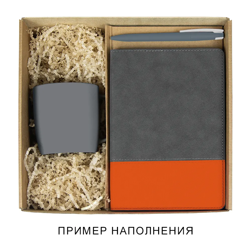 Коробка самосборная "Zand Node", L, 257*246*100 мм, с ложементом под ежедневник и кружку, крафт, бежевый