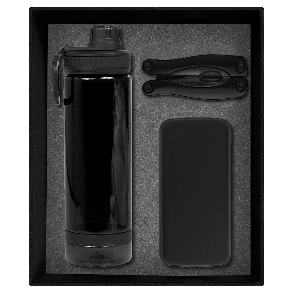 Набор подарочный Solution Prestige Trio (внешний аккумулятор, мультитул, бутылка для воды), черный, черный