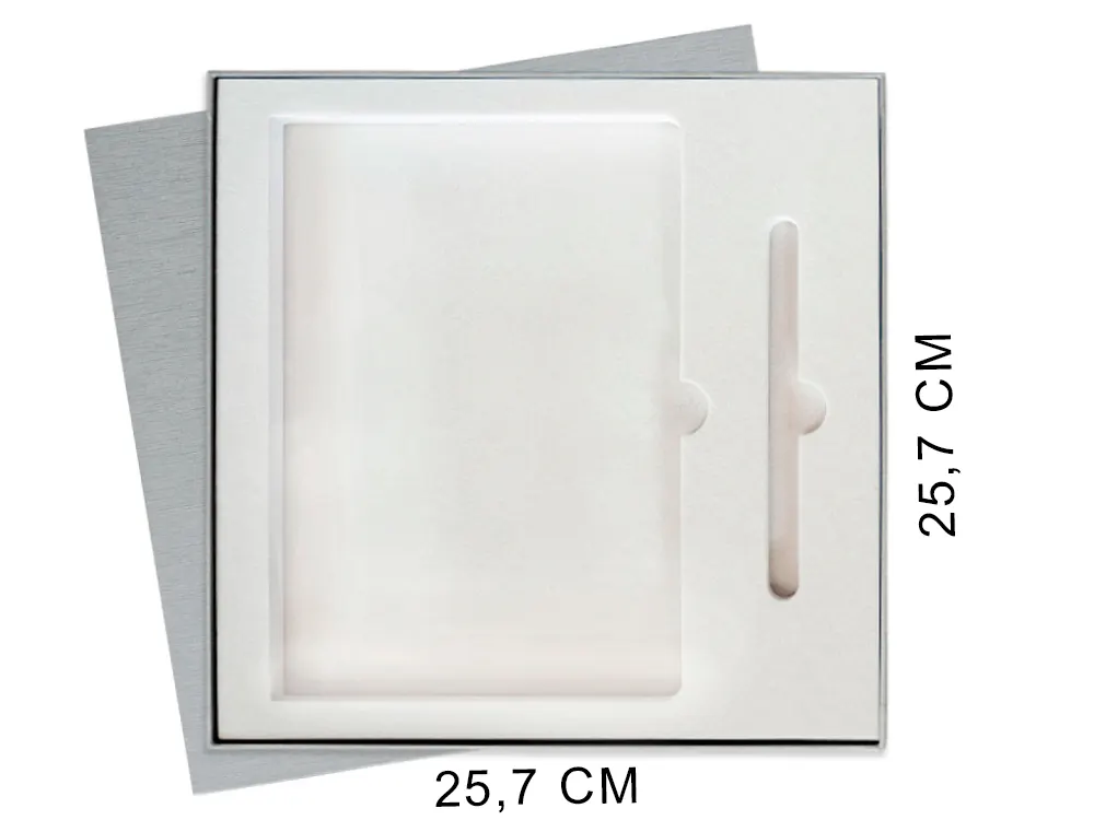 Коробка подарочная Solution Superior Alfa Linen под ежедневник и ручку, серебро, 25,7x25,7x2,8 см, бежевый ложемент