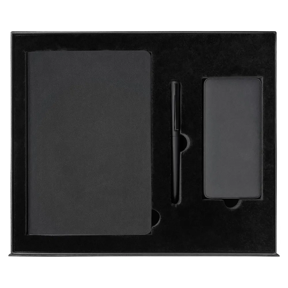Набор подарочный Solution Prestige Yota Trio (Ежедневник Flexy Latte Color А5, Внешний аккумулятор (powerbank) «WeCharge Velvet», ручка SAMURAI Requis ) в подарочный коробке, черный, черный