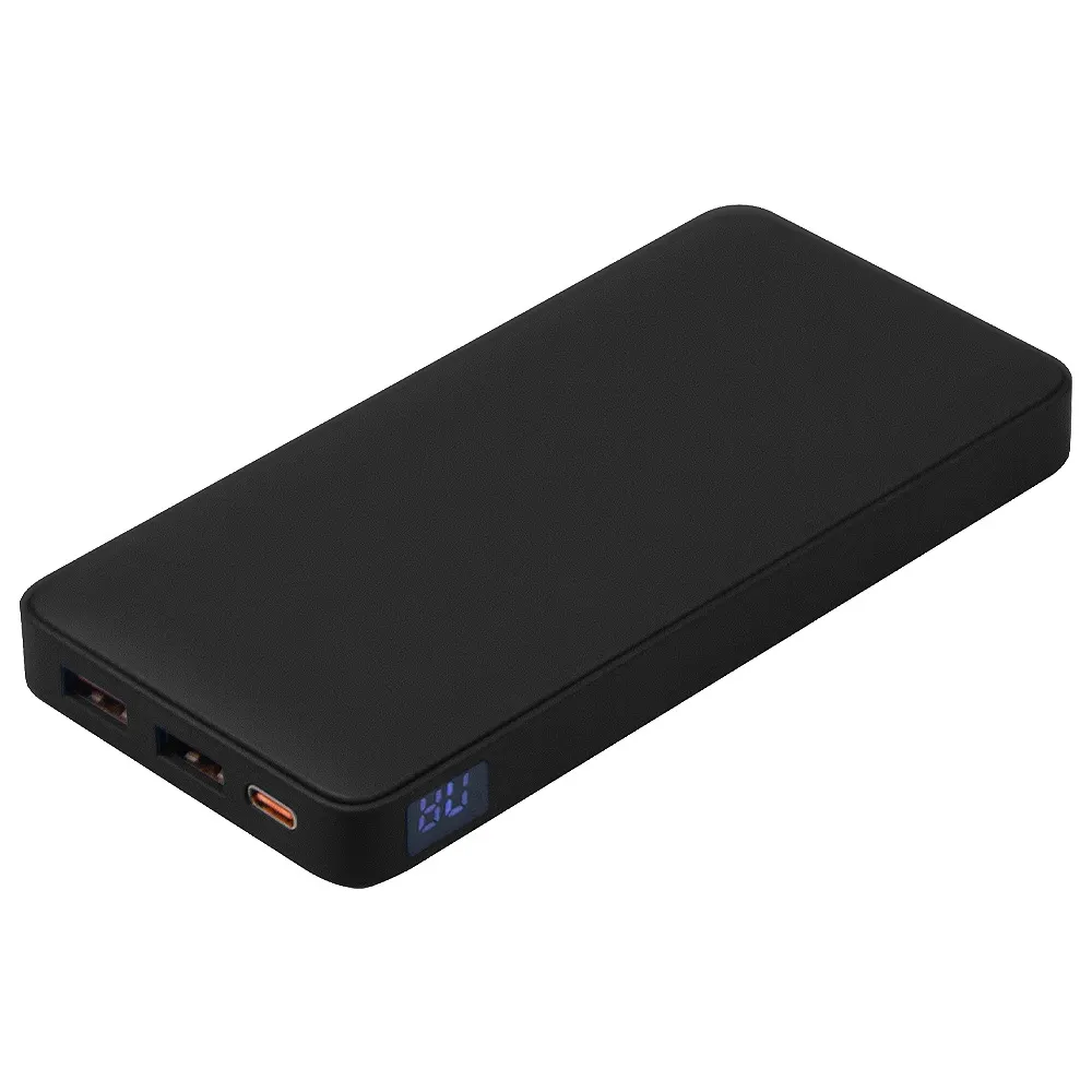 Внешний аккумулятор (powerbank) «WeCharge Soft Touch», 10 000 mAH, Power Delivery (PD) 25.5W, со светящимся логотипом после гравировки, c цифровым дисплеем для контроля заряда, черный
