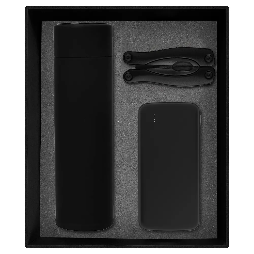 Набор подарочный Solution Prestige Trio (внешний аккумулятор, мультитул, термос), черный — арт. 620124.03, черный