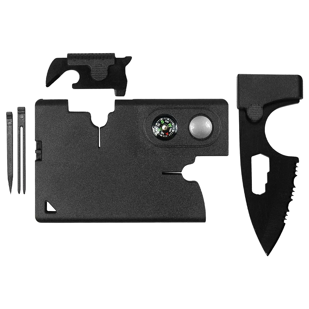 Карточка Tools leeds, 9 функций, инструменты из нержавеющей стали, корпус из полупрозрачного черного пластика, черный