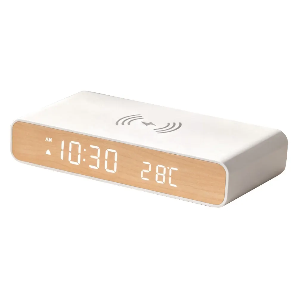 Зарядное устройство 15W Aura Clock с часами, термометром, календарем, белое, черный