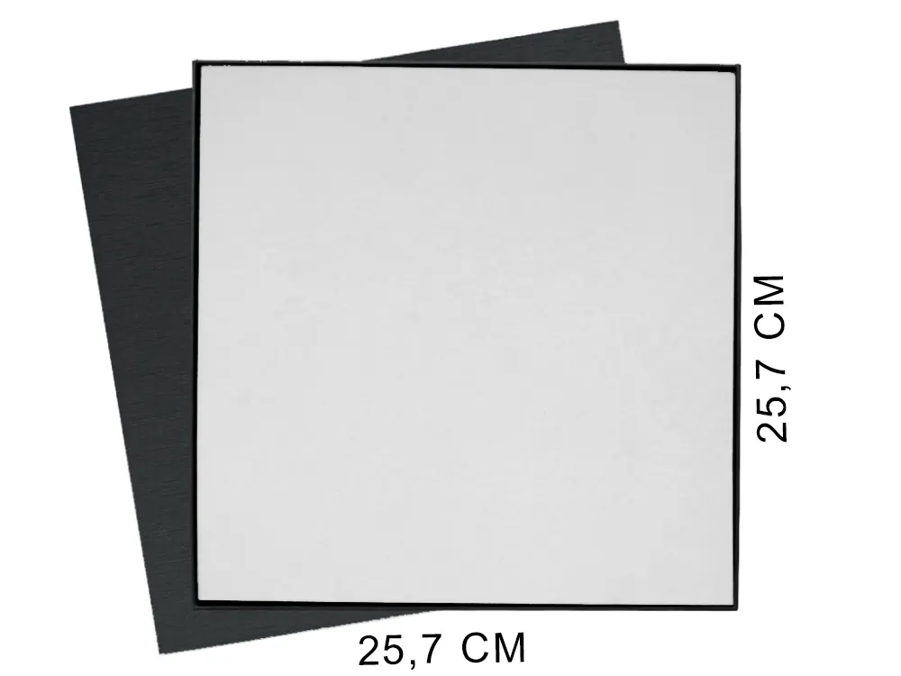 Коробка подарочная Solution Superior Alfa Linen под индивидуальную вырубку, серебро, 25,7x25,7x2,8 см, бежевый ложемент