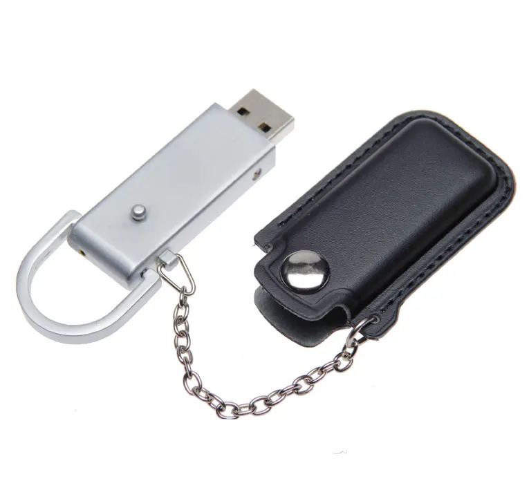 Флеш накопитель USB 2.0 Palermo в кожаном чехле 16GB, металл, белый/серебристый, черный