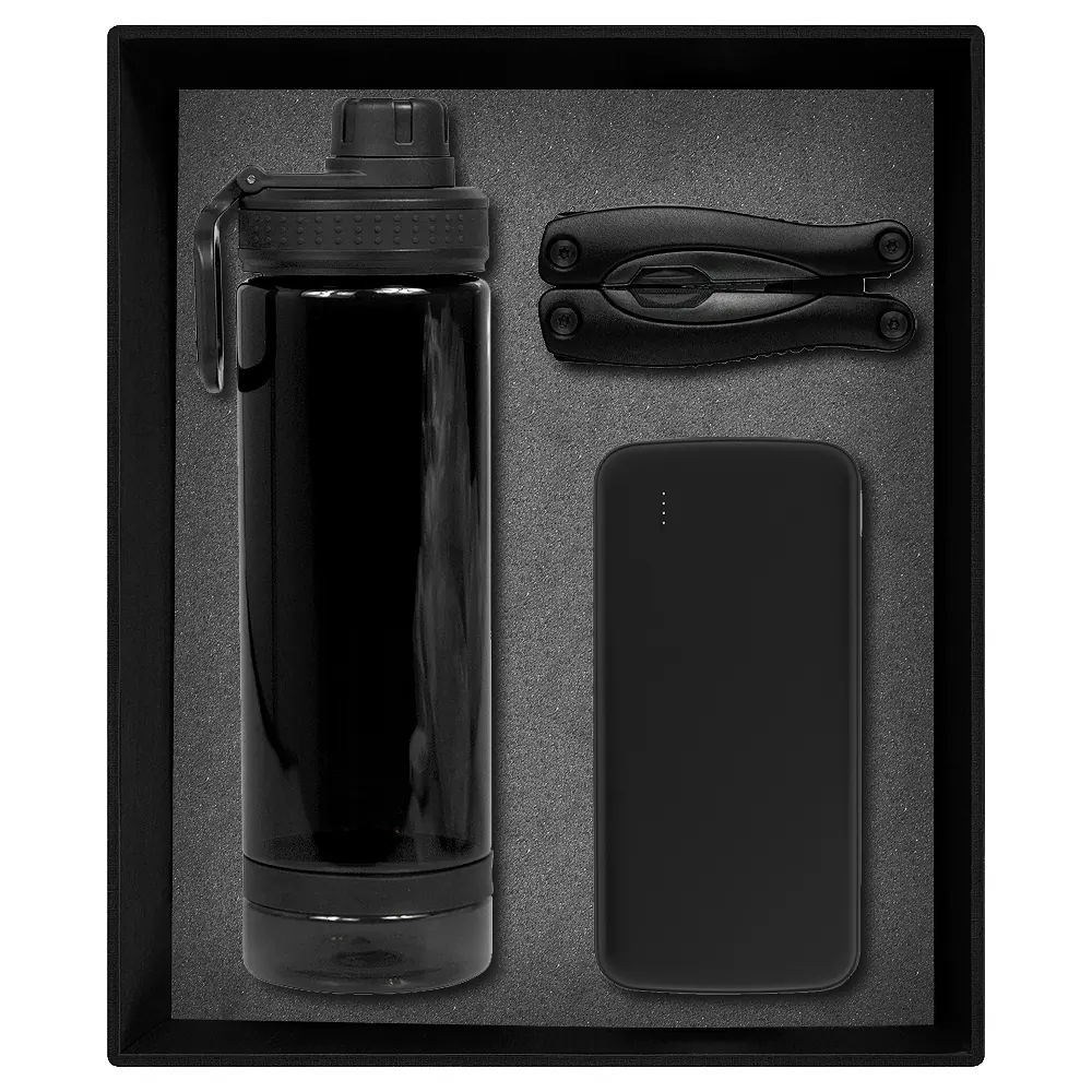 Набор подарочный Solution Prestige Trio (внешний аккумулятор, мультитул, бутылка для воды), черный, черный