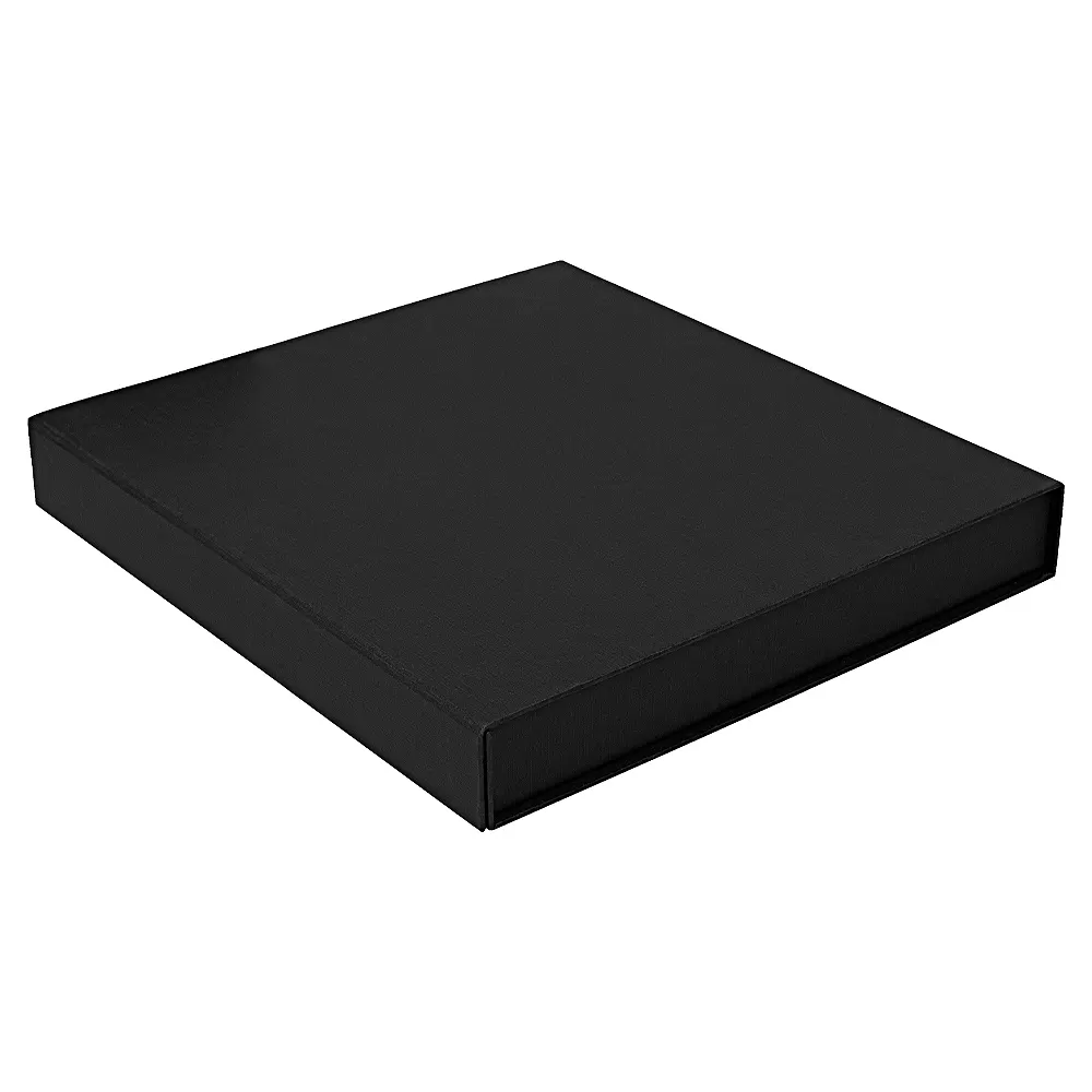 Подарочная коробка, размер 28,5х26,5х4 см, Solution Prestige Linen с магнитным клапаном, черная, с черным ложементом, черный, бумага под лён