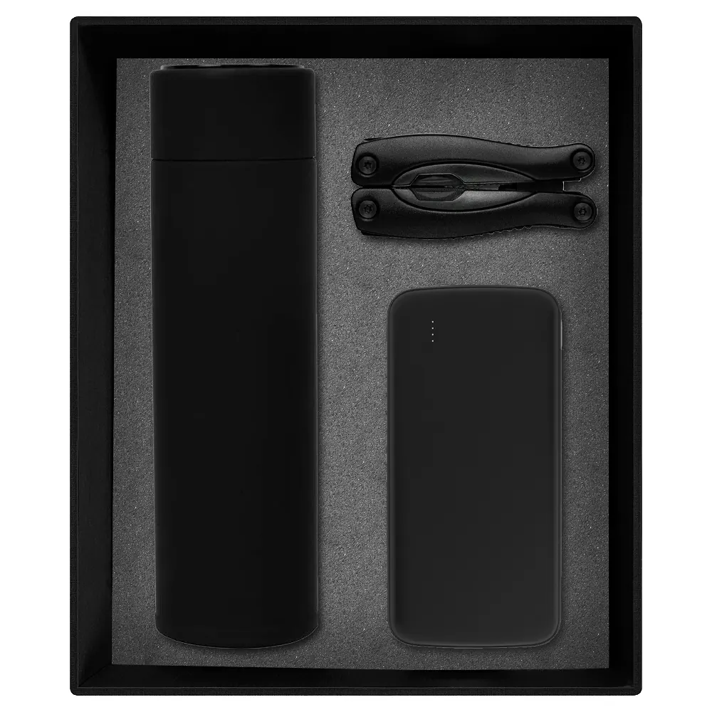 Набор подарочный Solution Prestige Trio (внешний аккумулятор, мультитул, термос), черный, черный
