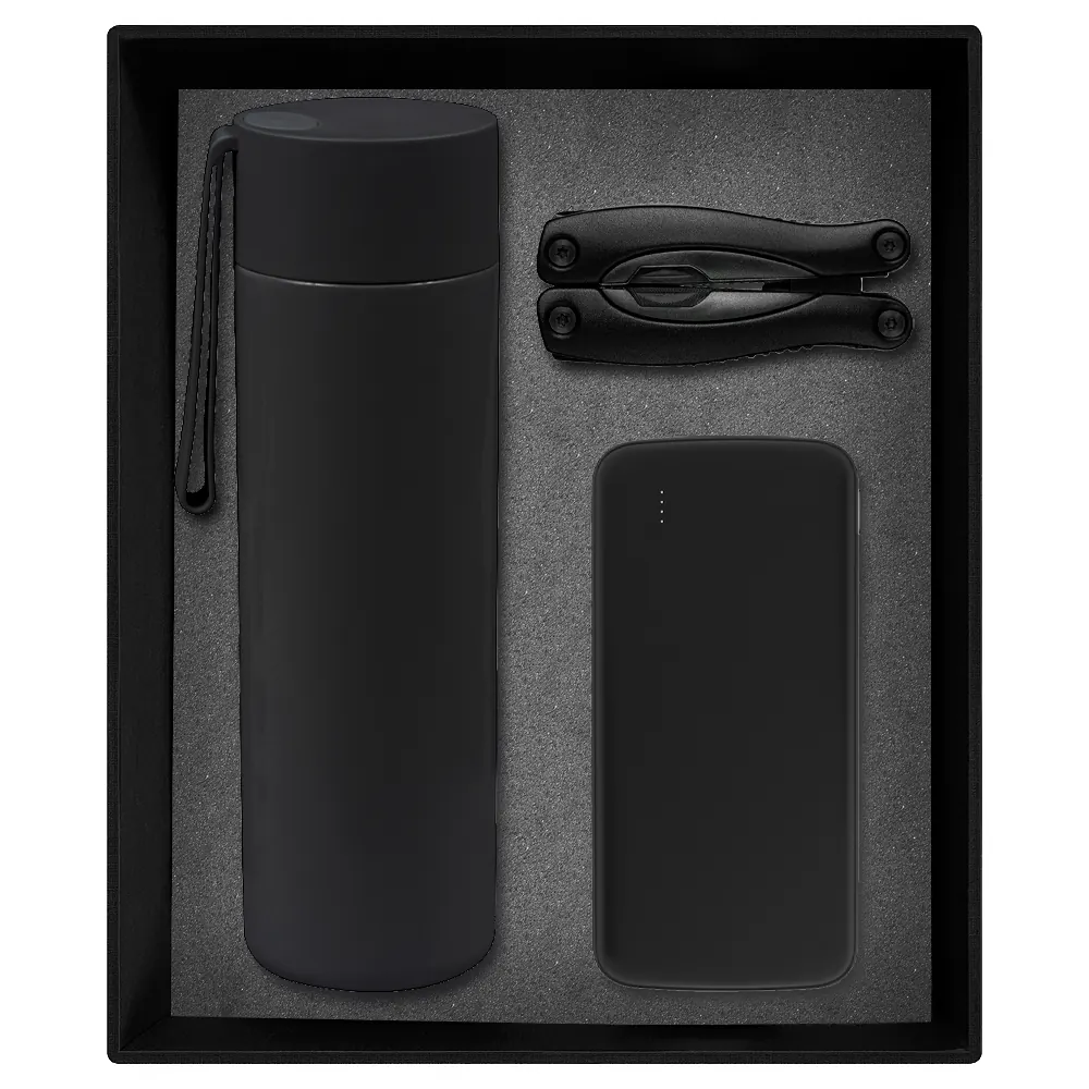 Набор подарочный Solution Prestige Trio (внешний аккумулятор, мультитул, термос), черный, черный