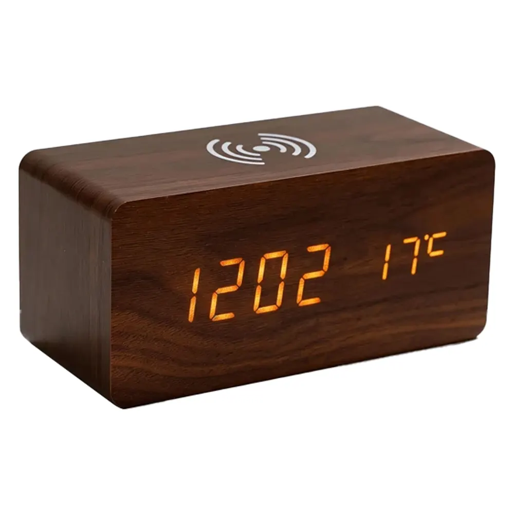 Зарядное устройство 15W Wireless Time Hub с часами, термометром, календарем, темно-коричневое, черный