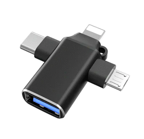 Переходник (адаптер) OTG 4 в 1 (micro USB, Lightning, Type C, USB A, speed up to 5 gigabit, черный