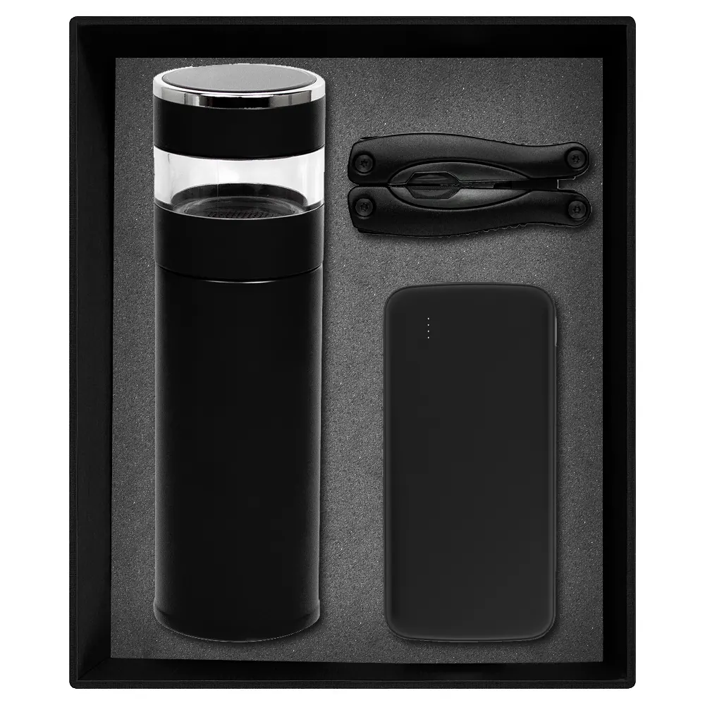 Набор подарочный Solution Prestige Trio (внешний аккумулятор, мультитул, термос), черный, черный