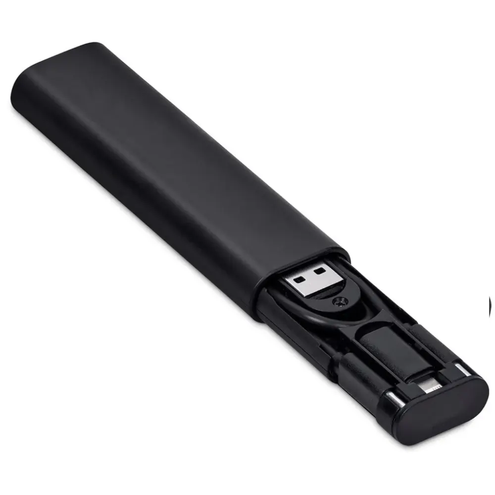 Кабель зарядный выдвижной USB Solid Line 60W 3-в-1 на Lightning, Micro-USB, Type-C «U50» 2,4 A, Quick Charge в пластиковом футляре, белый, черный