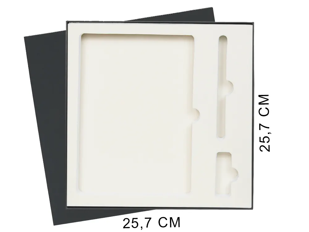 Коробка подарочная Solution Superior Linen под ежедневник, ручку и флешку, черная, 25,7x25,7 см, бежевый ложемент