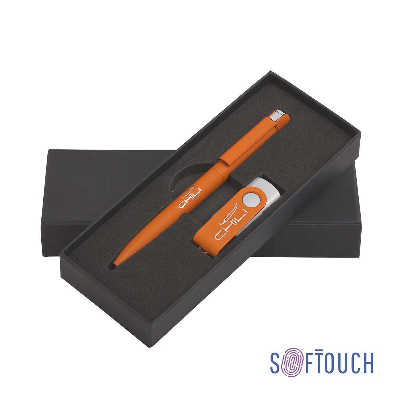 Набор ручка + флеш-карта 16 Гб в футляре, покрытие soft touch, Оранжевый