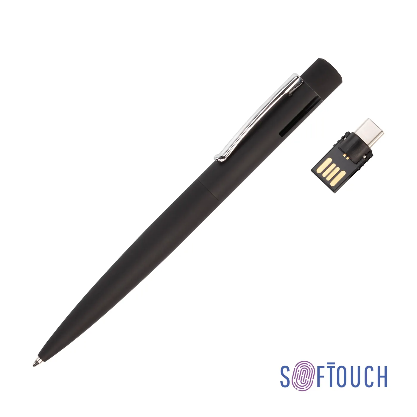 Ручка шариковая "Secret" с флеш-картой OTG 32Gb (USB2.0/Type-C), покрытие soft touch, Черный