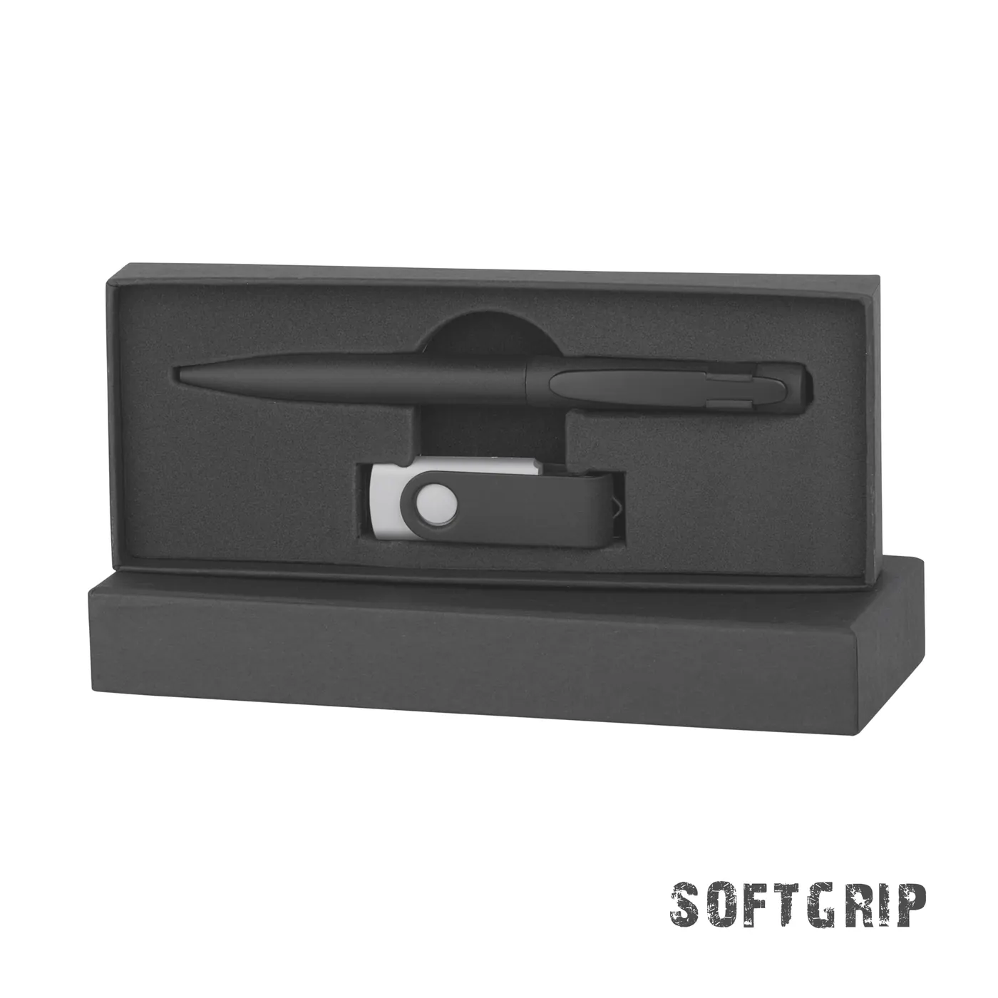 Набор ручка + флеш-карта 16 Гб в футляре, покрытие softgrip, Черный