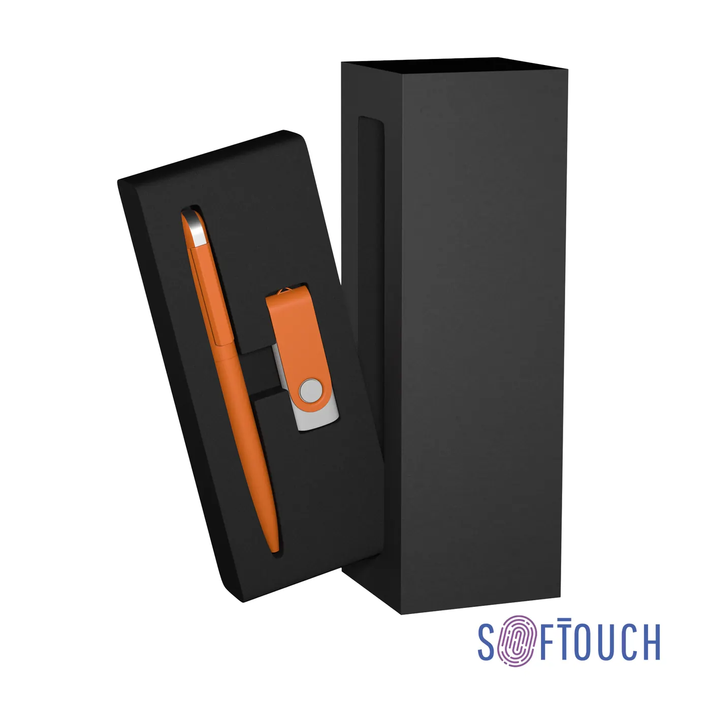 Набор ручка + флеш-карта 16 Гб в футляре, покрытие soft touch, Оранжевый