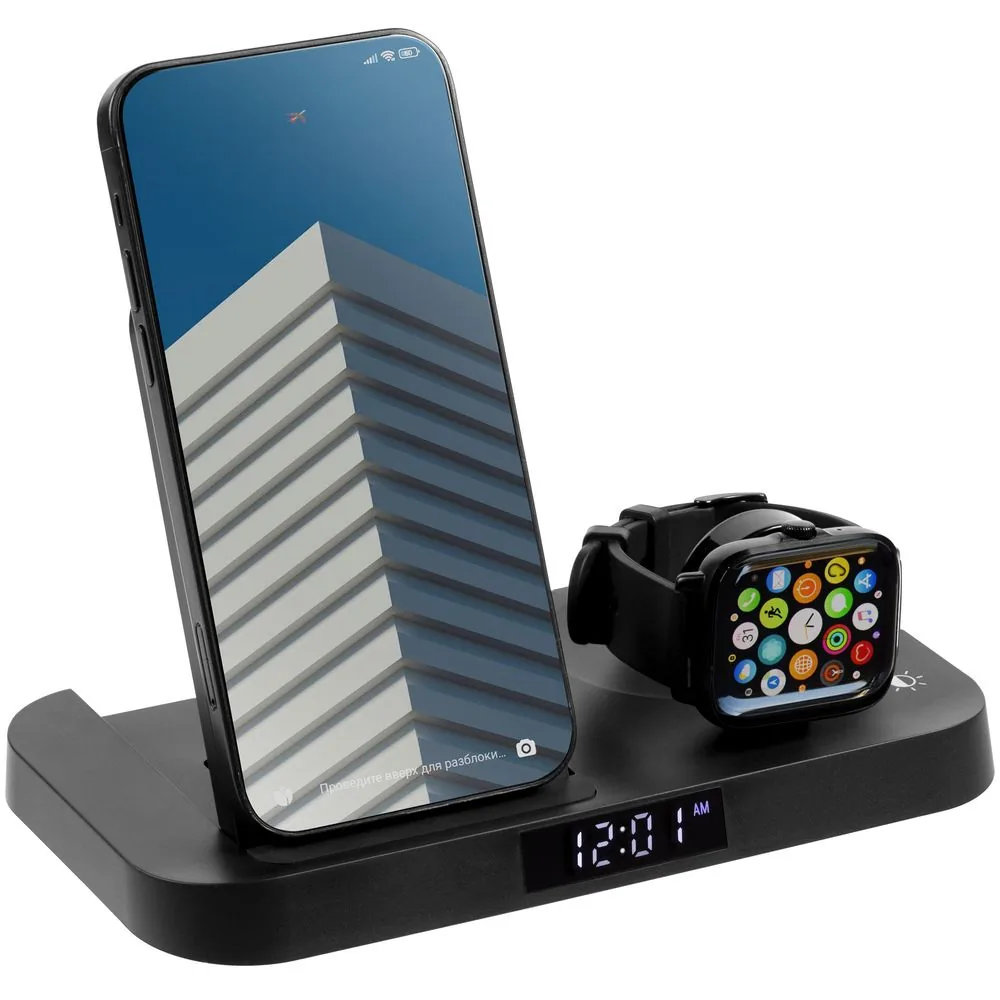 Зарядная станция с часами Clock Nest, черный