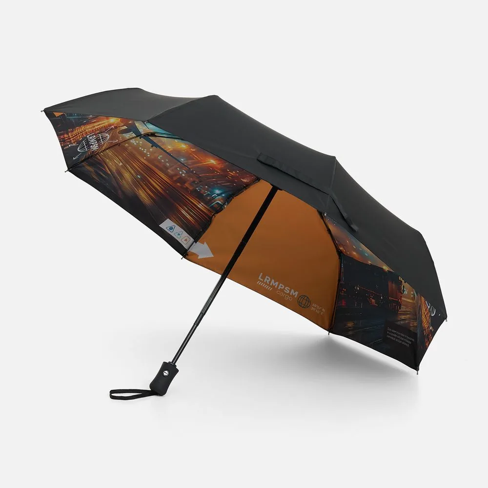 Зонт складной Monsoon с запечаткой купола изнутри на заказ, черный