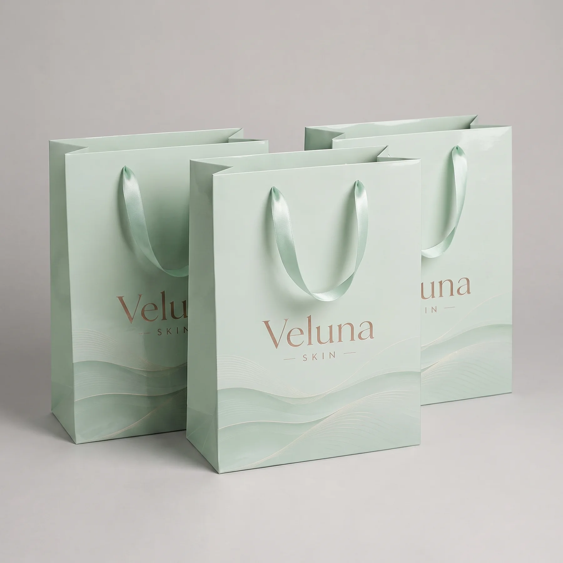 Премиальные мятные пакеты Veluna Skin с золотым тиснением
