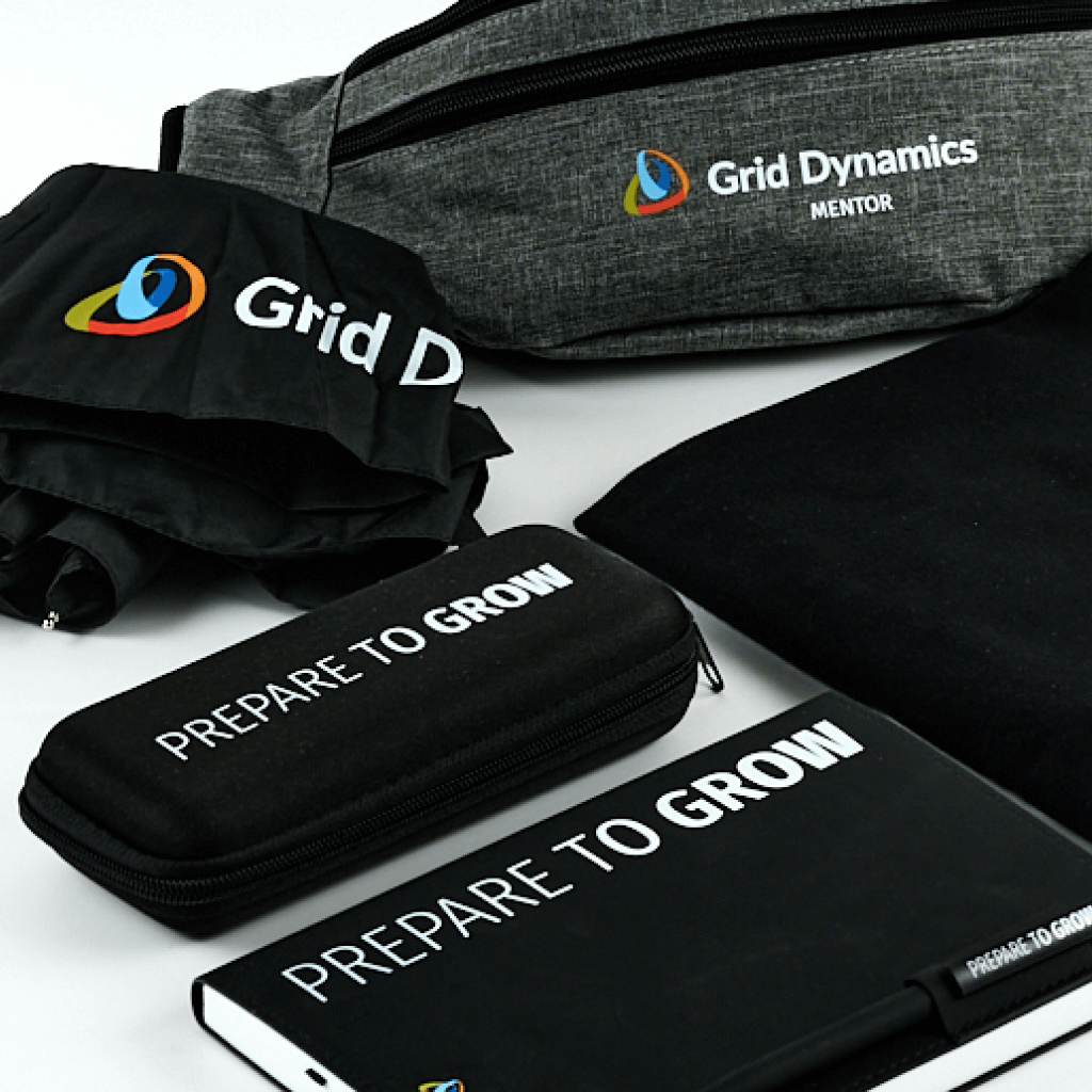 Welcome pack Grid Dynamics с логотипом и слоганом Prepare to Grow