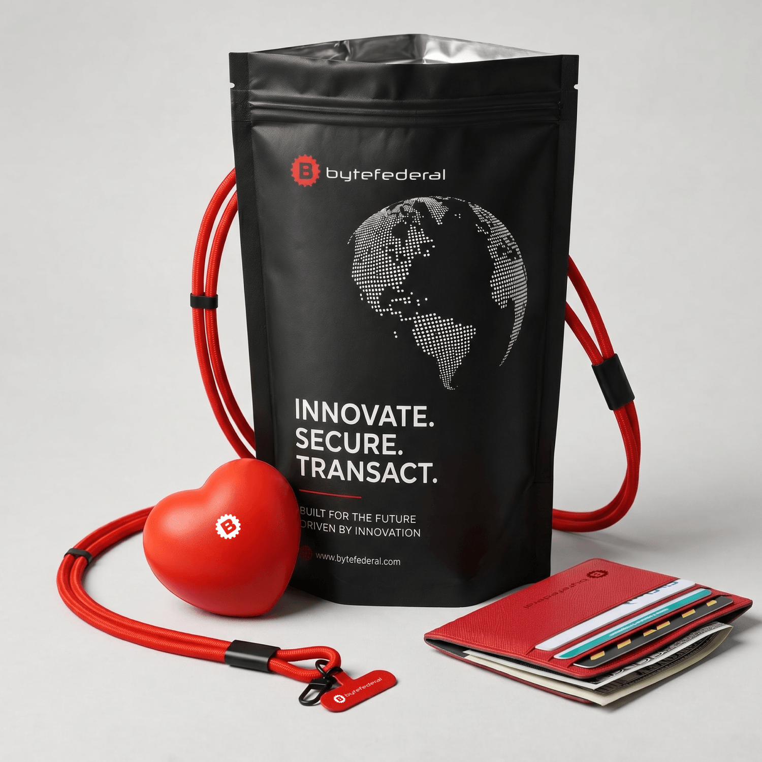 Красный кабель ByteFederal с белым логотипом