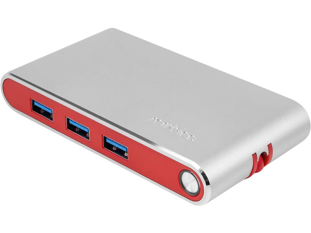 Хаб 8-в-1 Type-C Hermes, USB 3.0 x 3, Type-C PD, HDMI, LAN, картридер, красный