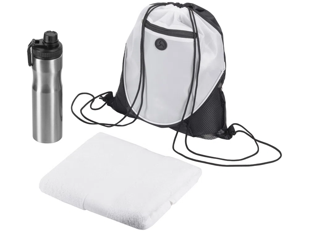 Спортивный набор со стальной бутылкой и полотенцем Advanced, белый, серебристый
