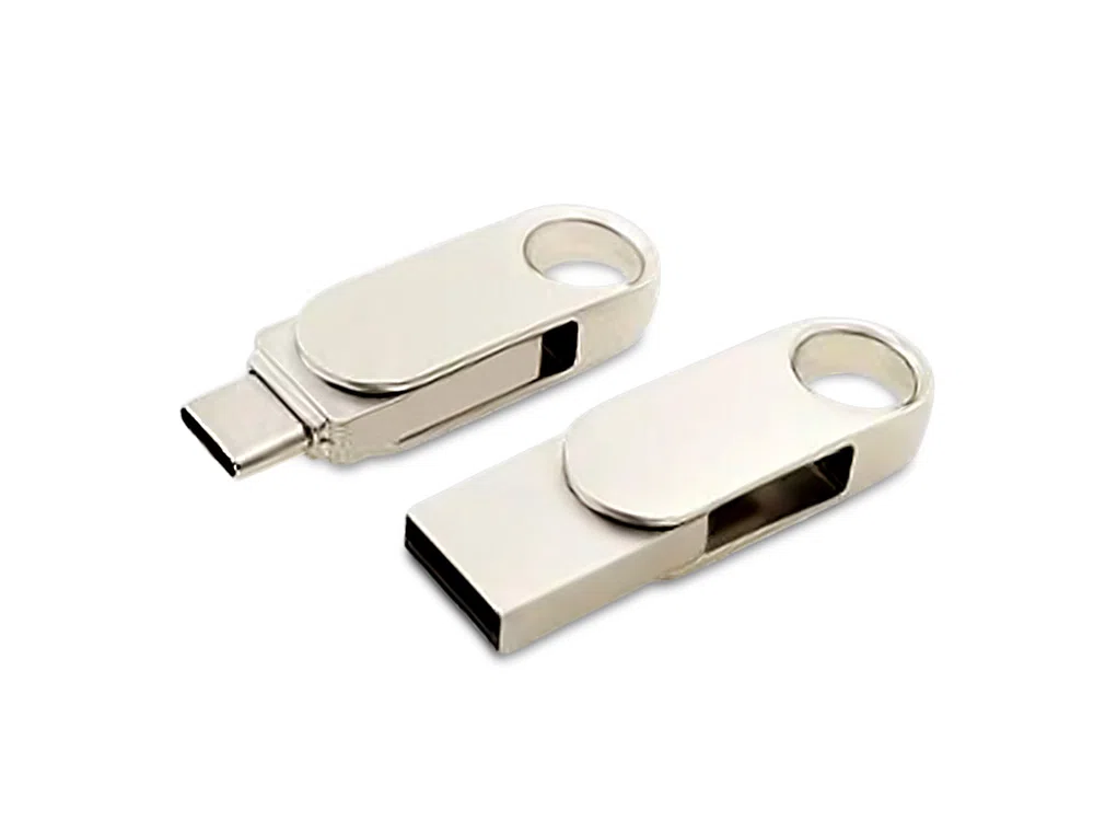 USB 3.0- флешка Uranium на 256 Гб с поворотным механизмом и дополнительным разъемом Type-C, серебристый