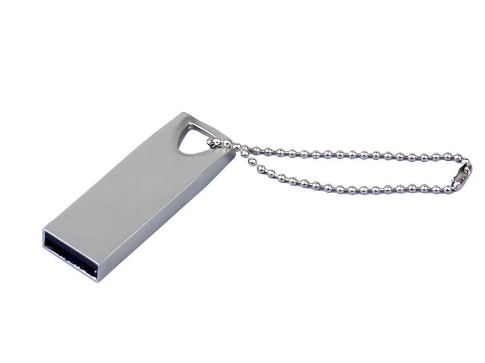 USB 2.0-флешка на 16 Гб с мини чипом и отверстием для цепочки, серебристый