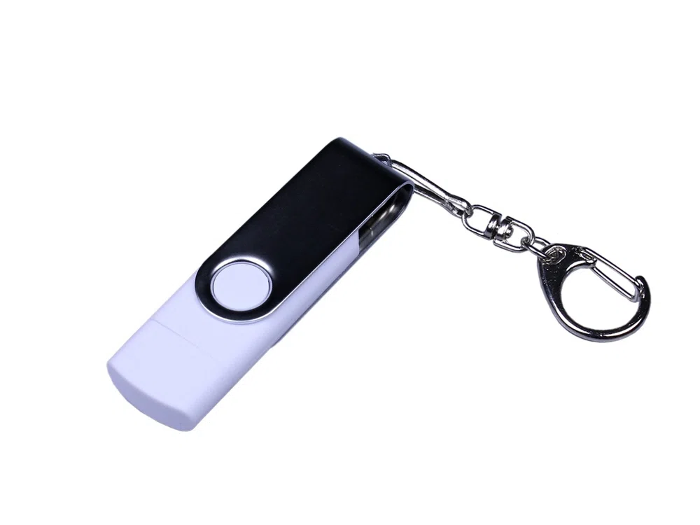 USB 2.0/micro USB/Type-C- флешка на 64 Гб c поворотным механизмом, белый
