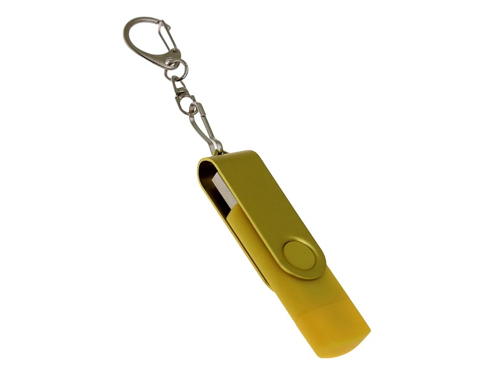 USB 2.0- флешка на 64 Гб с поворотным механизмом и дополнительным разъемом Type-C, желтый