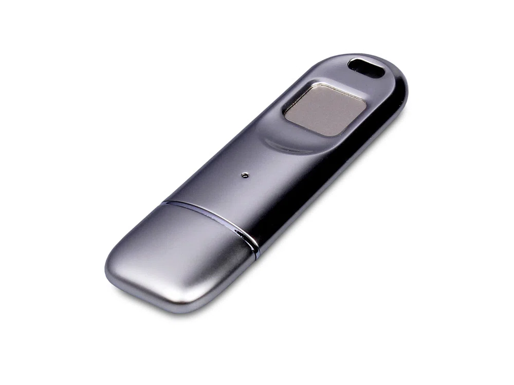 USB 3.0-флешка на 128 Гб со сканером отпечатков пальцев в подарочной упаковке, серебристый