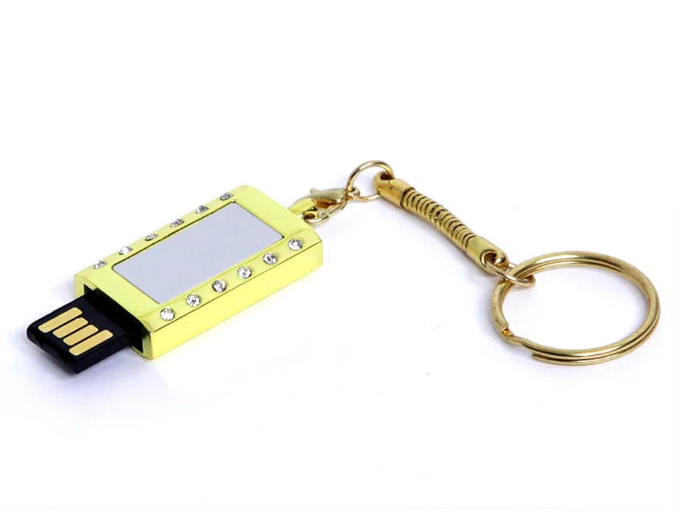 USB 2.0- флешка на 8 Гб Кулон с кристаллами и мини чипом  Золотистый