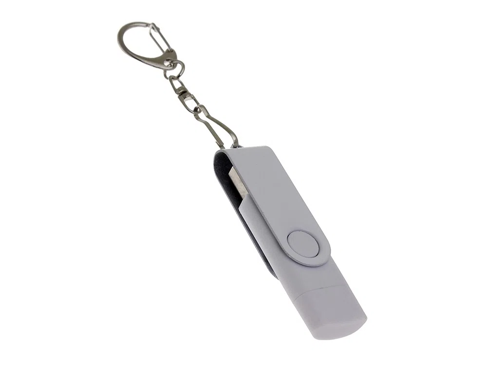 USB 2.0- флешка на 16 Гб с поворотным механизмом и дополнительным разъемом Type-C, белый