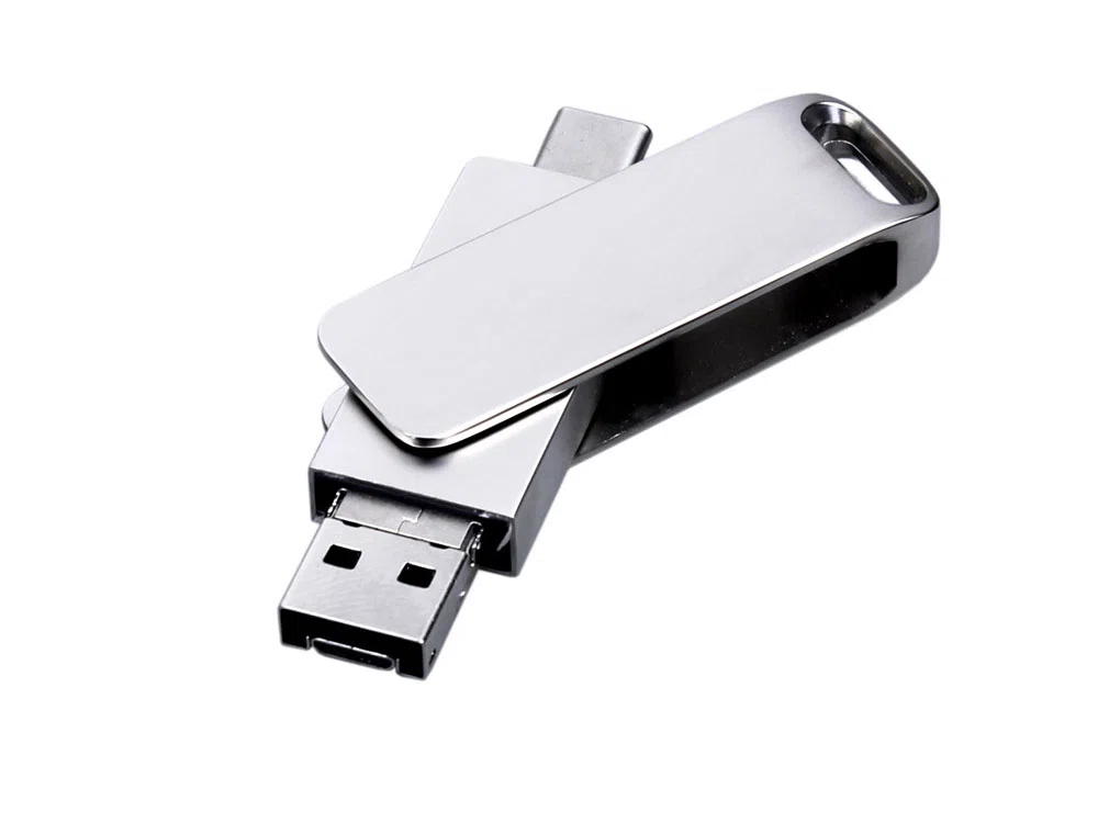 USB 3.0-флешка на 32 Гб 3-в-1 с разъемами Micro USB и USB-C, серебристый