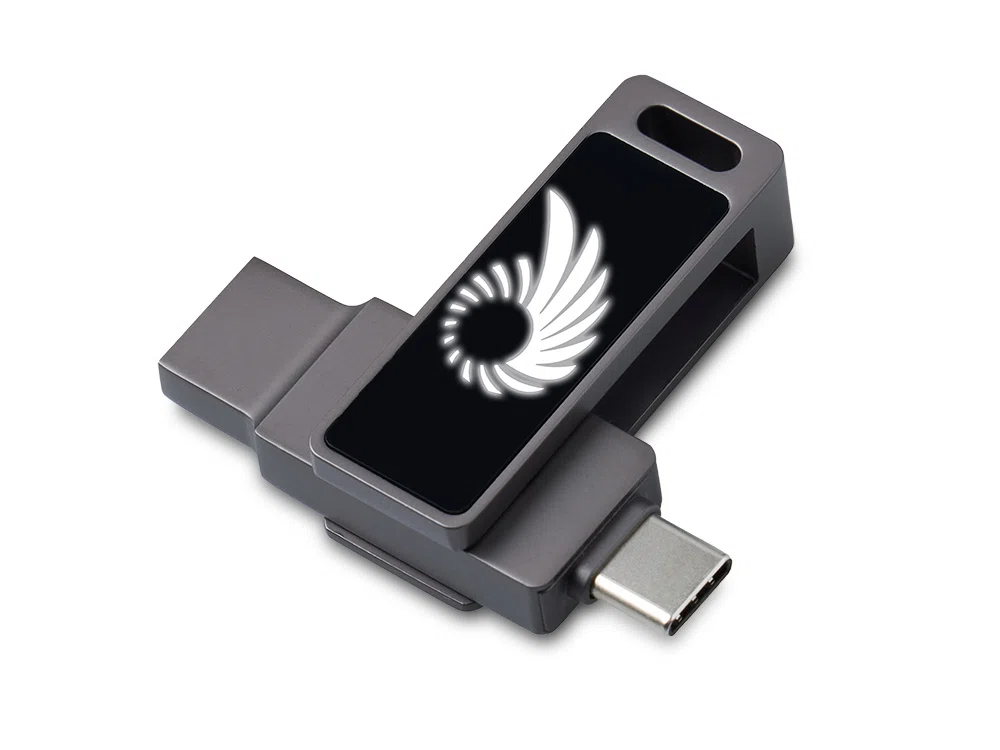 USB3.0/ Type-C флешка 2в1 на 32 ГБ Спинлайт с подсветкой, темно-серый