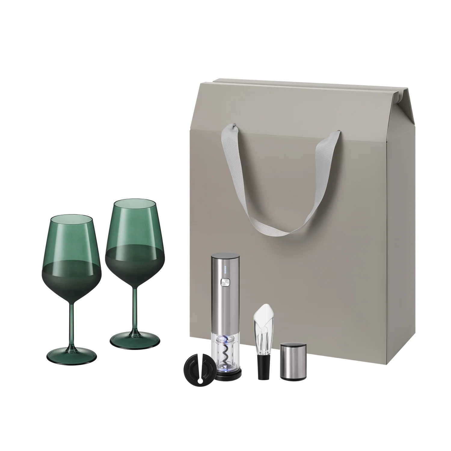 Подарочный набор Эмеральд (Emerald), Винтаро (Vintaro) (2 бокала + набор для вина), зеленый/серебряный/серый